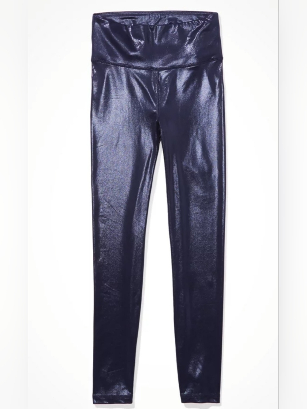 American Eagle Women's Blue Metallic Shiny High-Rise Stretch Leggings Size M